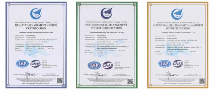 ball mill steel balls certificates